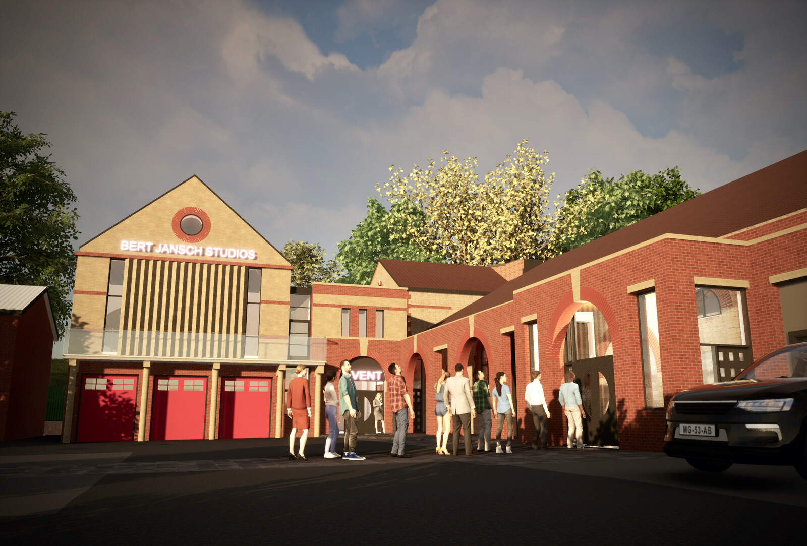 A closer look at how the new events entrance would allow the new building to feel connected to the Cheese and Grain, making the overall design feel like a natural and cohesive addition